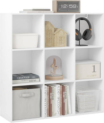Boekenkast met 9 vakken, open kubusrek | Wit/licht eiken | 94x29,5x93 cm
