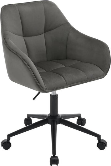 Bureaustoel met armleuningen en fluwelen zitting | Donkergrijs/Zwart | 61x56x81-90 cm