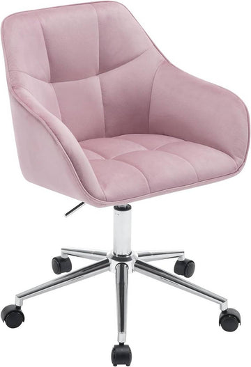 Bureaustoel met armleuningen, fluwelen zitting, verstelbaar | Roze/Zilver | 61x56x81-90 cm