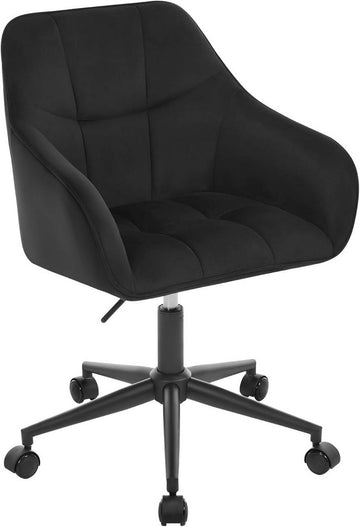 Bureaustoel met armleuningen en fluwelen zitting | Zwart+Zwart | 61x56x81-90 cm