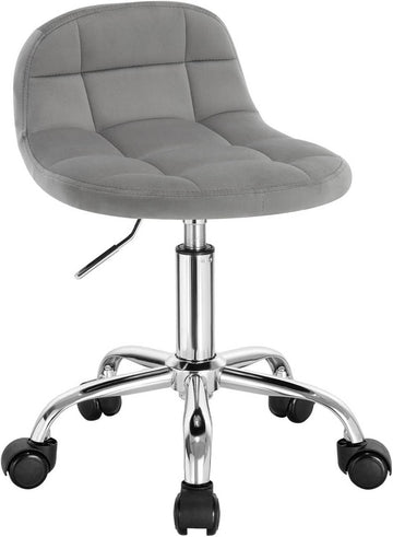Bureaustoel met wielen, lage rugleuning, verstelbaar fluweel | Lichtgrijs | 38x31x56,5-68 cm