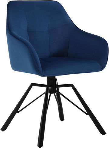 Draaibare eetkamerstoel met armleuningen en fluwelen bekleding | Blauw | 58,5x54,5x82,5 cm