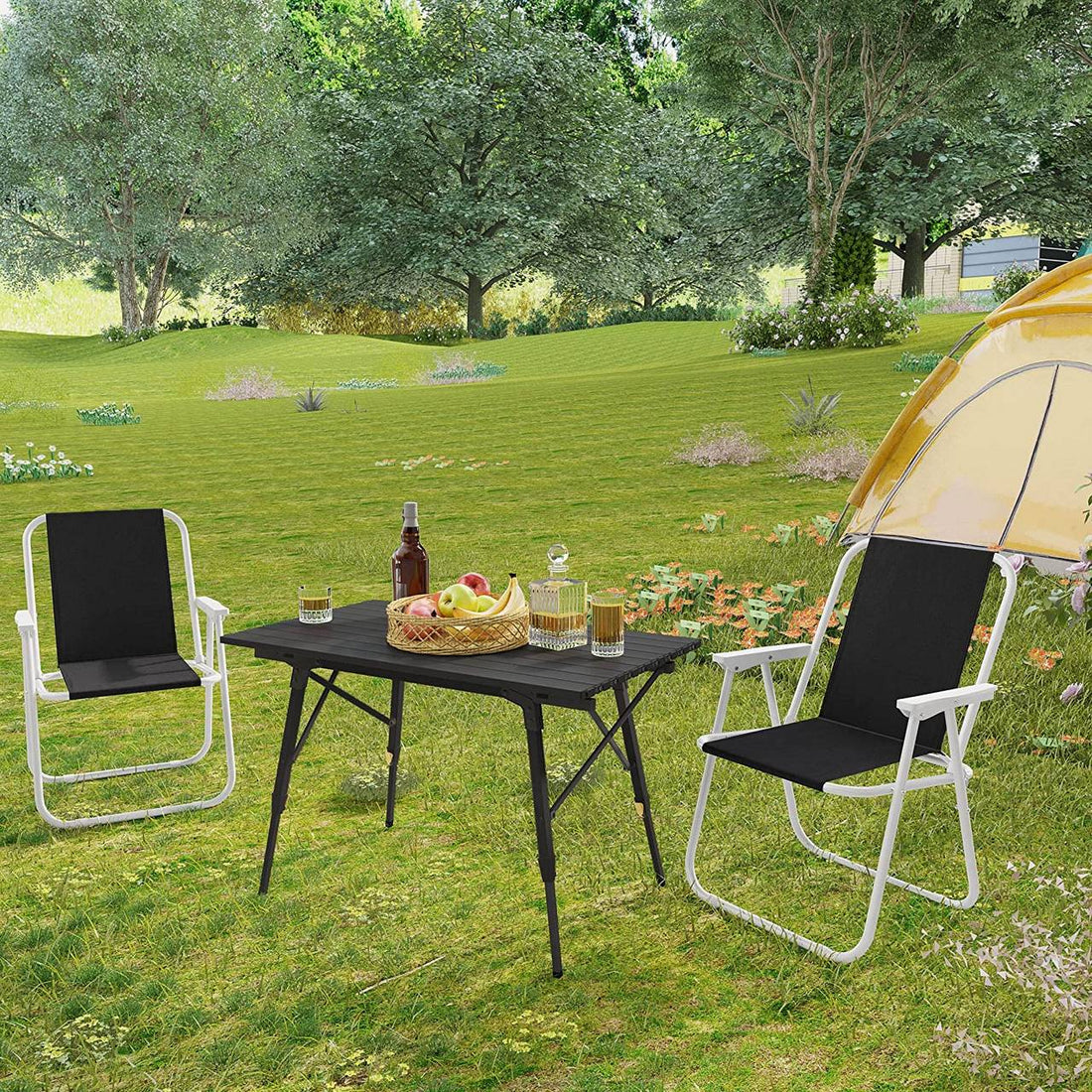 Opvouwbare tuinstoel 4-delige set | Zwart | 58x53x76 cm