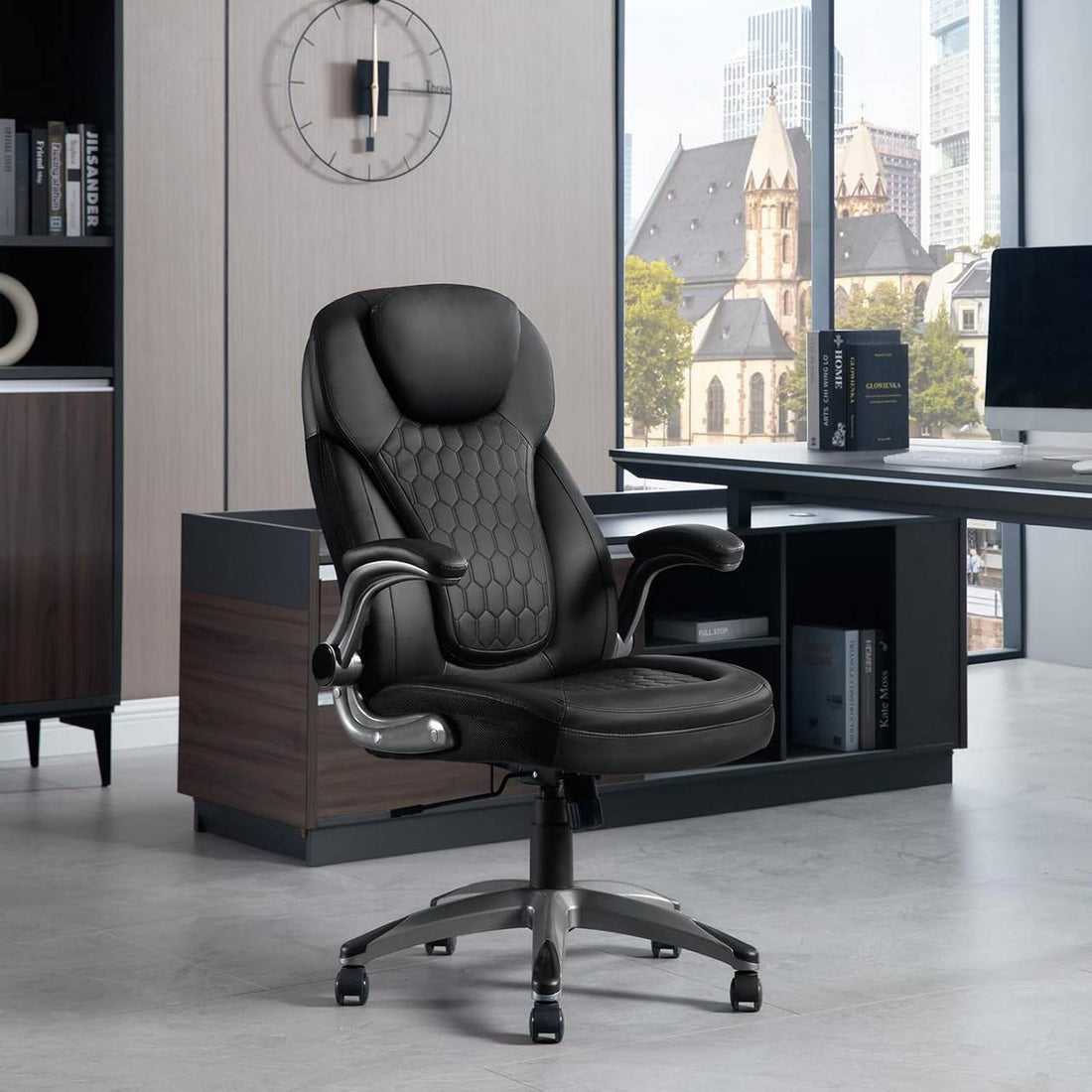 Ergonomischer Bürostuhl mit Kopfstütze und Armlehnen | Schwarz | 72x78x114,5-124,5 cm