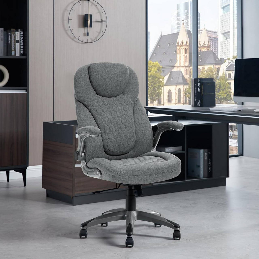 Ergonomisk kontorsstol med nackstöd och armstöd | Grå | 67x78x114,5-124,5 cm