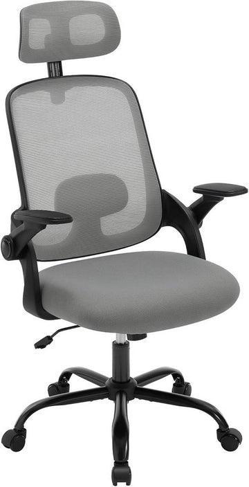 Ergonomische bureaustoel met lendensteun en wipfunctie | Grijs | 63,5x50x109,5-117,5 cm