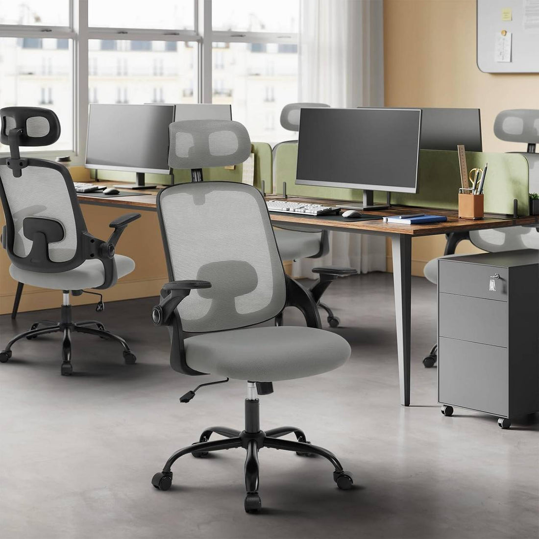 Ergonomisk kontorsstol med svankstöd och gungfunktion | Grå | 63,5x50x109,5-117,5 cm