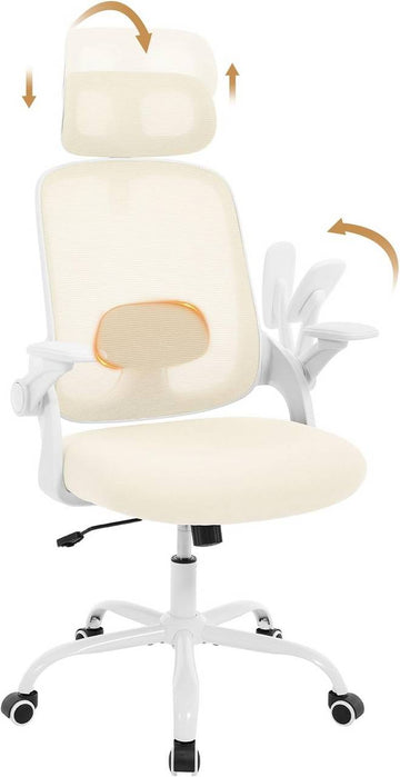 Ergonomische bureaustoel met lendensteun en wipfunctie | Beige | 63,5x50x109,5-117,5 cm