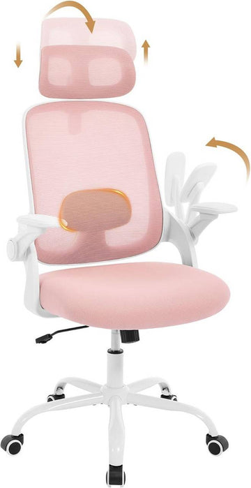 Ergonomische bureaustoel met lendensteun en wipfunctie | Roze | 63,5x50x109,5-117,5 cm