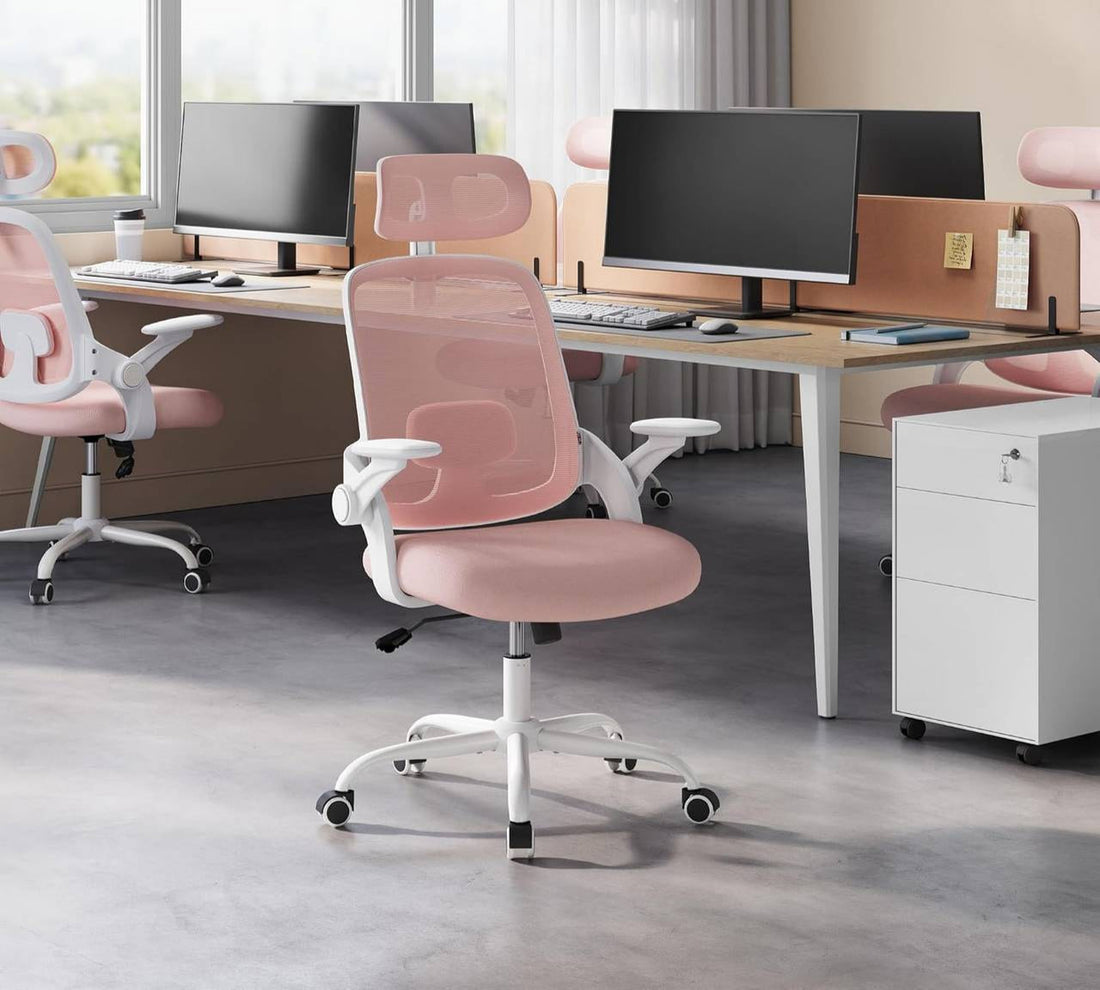 Ergonomische bureaustoel met lendensteun en wipfunctie | Roze | 63,5x50x109,5-117,5 cm