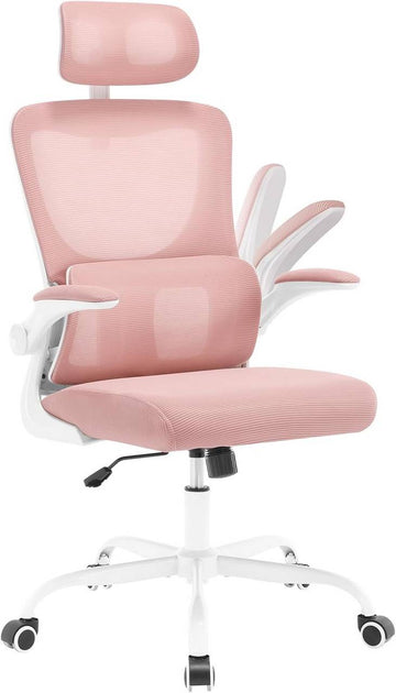 Ergonomische bureaustoel met hoofdsteun en armleuningen | Roze | 62x69,5x116-123,5 cm
