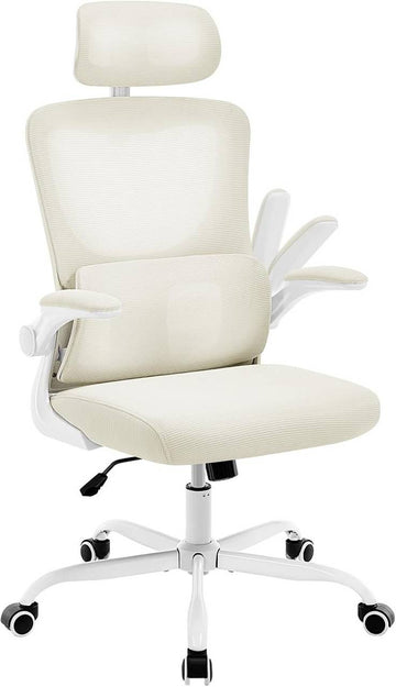 Ergonomische bureaustoel met hoofdsteun | Beige | 62x69,5x116-123,5 cm
