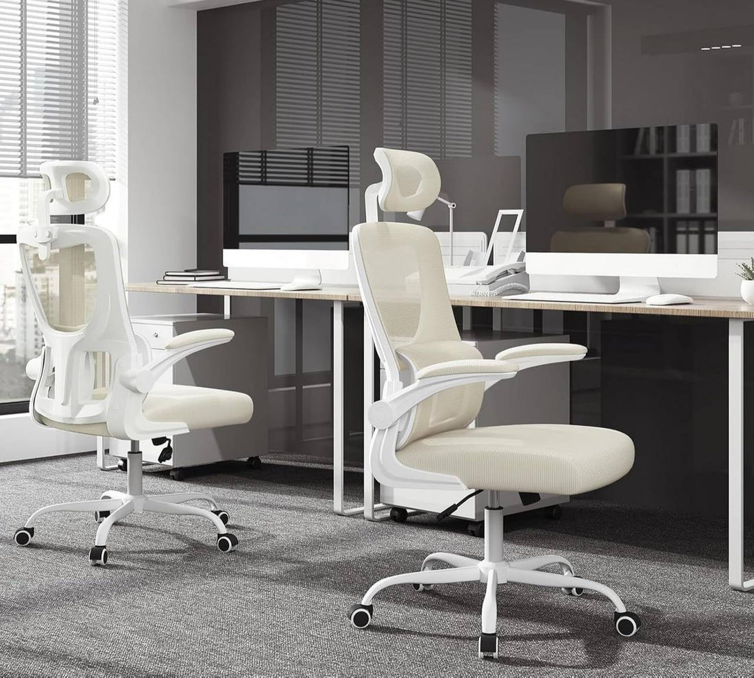 Ergonomischer Bürostuhl mit Kopfstütze | Beige | 62x69,5x116-123,5 cm