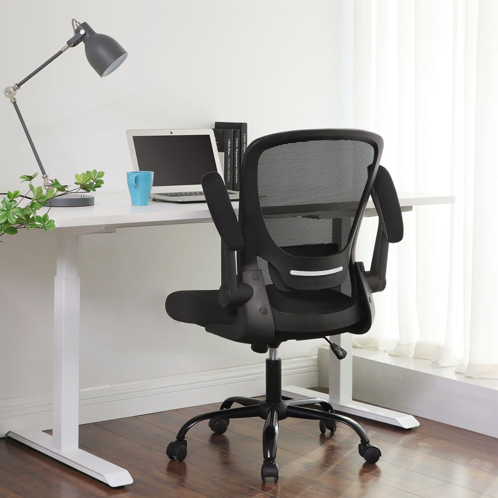 Kontorsstol med uppfällbara armstöd, ergonomisk, mesh, svart, 66 x 60 x 99-107 cm