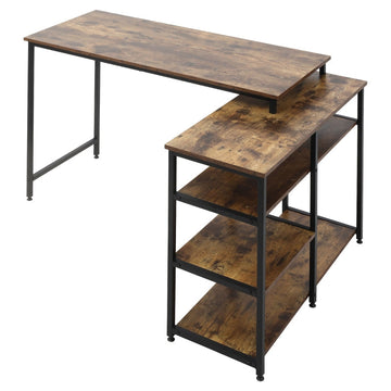 L-vormig hoekbureau | Kleur: Rustiek bruin/zwart | Afmetingen: 135x90x79 cm