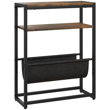 Bijzettafel met 3 niveaus en tijdschriftenhouder | Kleur: Bruin | Afmetingen: 43x18x56 cm