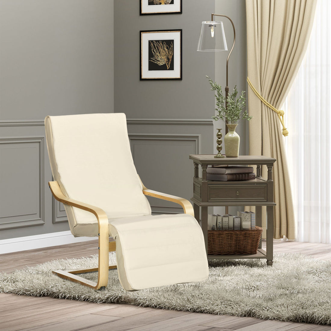 Solstol med dyna och fotstöd med 5 lägen | Färg: Brun | Mått: 94x66.5x100 cm