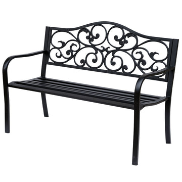 Tuinbank 3-zits met sierlijke leuning | Kleur: Zwart | Afmetingen: 127x60x89 cm