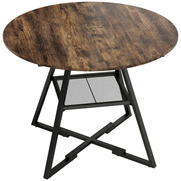 Ronde industriële eettafel met opbergrek | Kleur: Rustiekbruin | Afmetingen: 100x100x76 cm