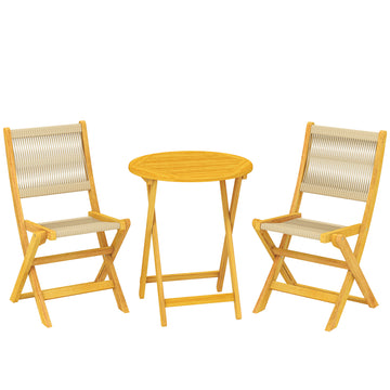 Balkonset 3-delig met klaptafel en 2 stoelen | Kleur: Natuurlijk hout | Afmetingen: 48x55,5x88 cm