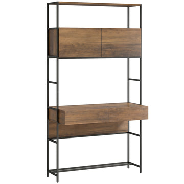 Computertafel met Rekken en 2 Laden | Kleur: Bruine houtlook | Afmetingen: 100x45x185 cm