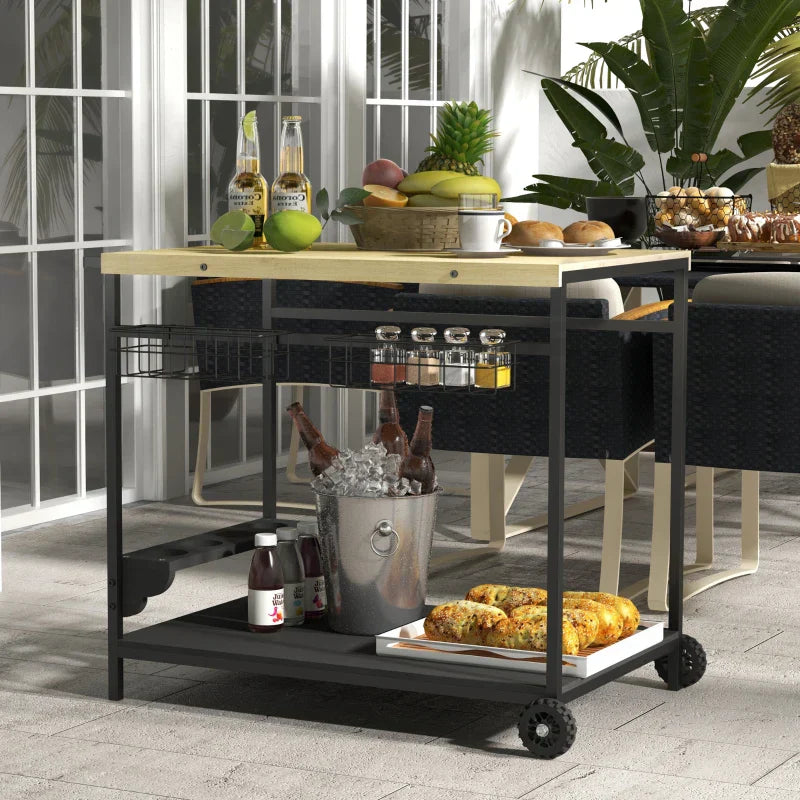 Serveertrolley - Keuken- en barwagen | Kleur: naturel, zwart | Afmetingen: 65x97,5x81 cm