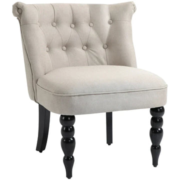 Vintage fauteuil met linnen bekleding | Kleur: Beige+Black | Afmetingen: 67x67x78 cm