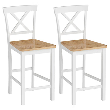 Set van 2 barkrukken met rugleuning | Kleur: Bruin, Wit | Afmetingen: 41.5x46.5x96 cm