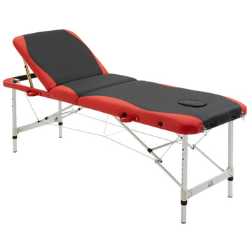 Opvouwbare massagetafel | Kleur: Zwart+Rood | Afmetingen: 215x60x61-84 cm