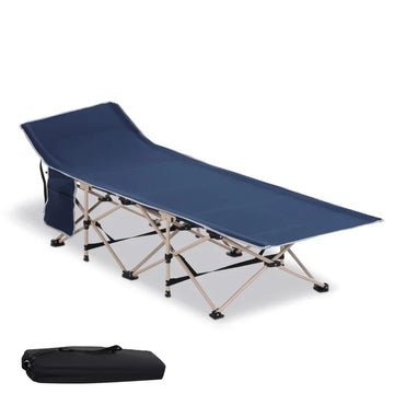 Opvouwbaar campingbed - Veldbed met draagtas | Kleur: Blauw | Afmetingen: 68x190x52 cm