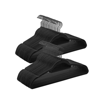 50 zwarte fluwelen kledinghangers - ruimtebesparend - tot 5 kg - 43,5 x 22,5 cm