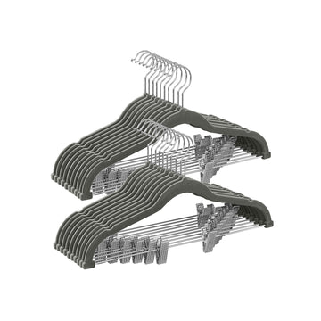Fluwelen kledinghangers 20 stuks grijs - antislip - 42,5 x 23,5 cm