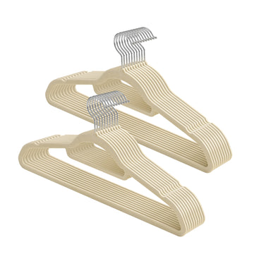 Fluwelen kledinghangers, set van 20, antislip | Beige | 43,5x0,6x22,5 cm