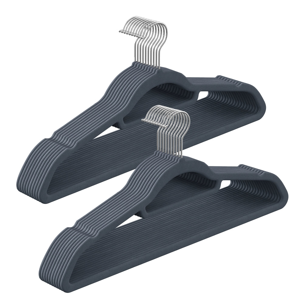 Samt-Kleiderbügel 20er Set rutschfest | Hellgrau | 45x0,6x23,5 cm