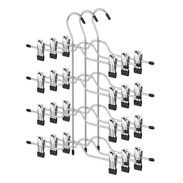 Rokbroekhangers met clips, 3 stuks, metalen kleerhangers | Zilverkleurig | 32x0,4x35 cm