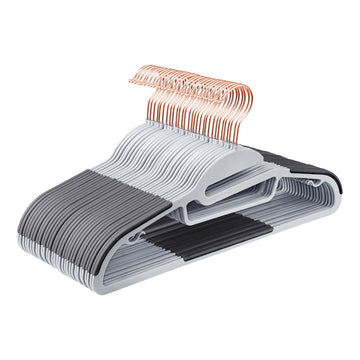 Kleerhangers 30-delige set antislip ruimtebesparend | Grijs met roségouden haken | 41,5x0,5x22,5 cm