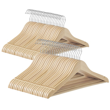 Houten kledinghangers beige naturel 48-delige set met inkepingen | Beige naturel