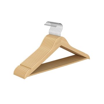 10-delige set houten kleerhangers met 360° draaibare haak | Naturel