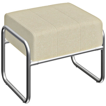 Voetenbank - Chenille hocker met stalen poten | Kleur: Beige | Afmetingen: 52x42x42 cm