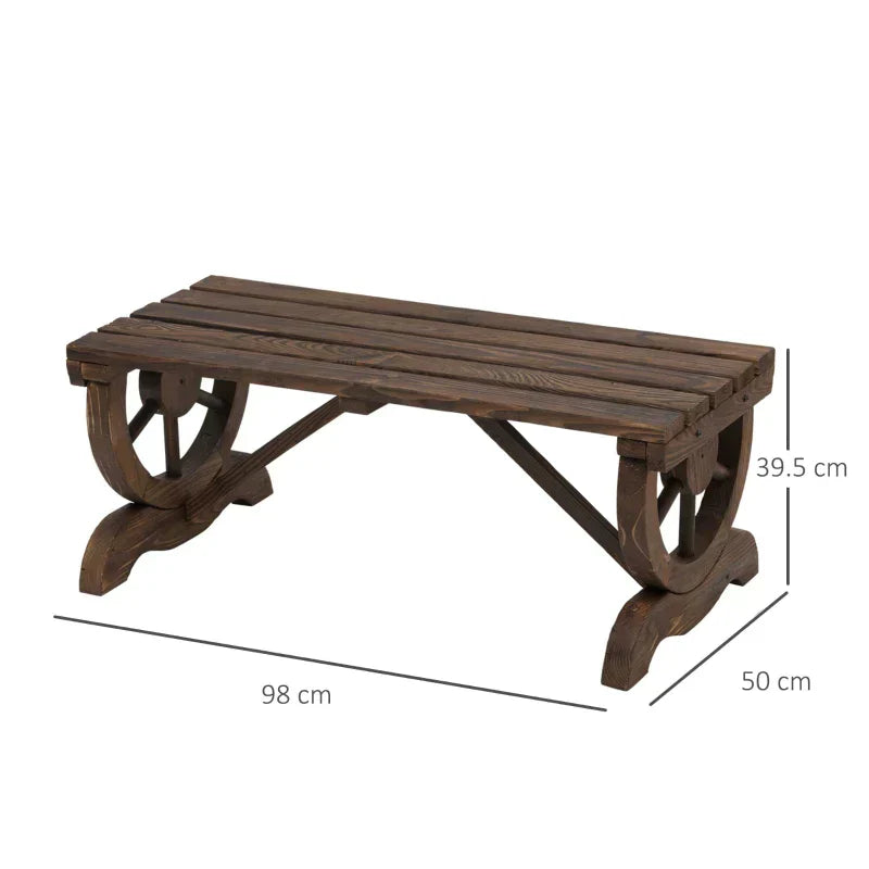Hölzerne Gartenbank mit Wagenrädern - 2-Sitzer | Farbe: Braun | Maße: 50x98x39,5 cm