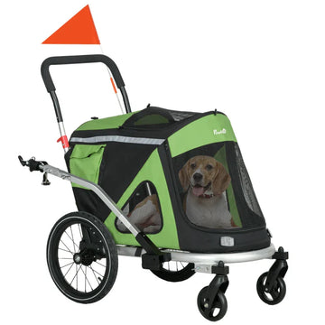 Hondenfietskar 2-in-1 met buggy | Kleur: Groen en zwart | Afmetingen: 68x150x95 cm