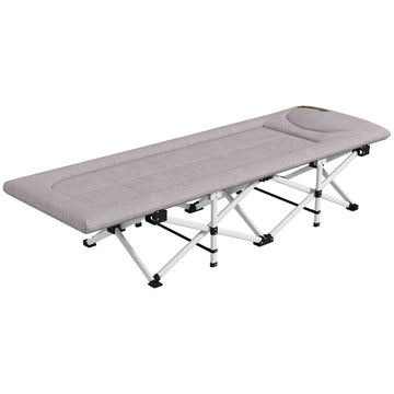 Veldbed met matras en kussen - Opvouwbaar campingbed | Kleur: Grijs | Afmetingen: 65x200x42 cm