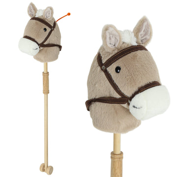 Stokpaard met geluid, wielen en teugels voor kinderen | Kleur: Bruin | Afmetingen: 25x95x27 cm