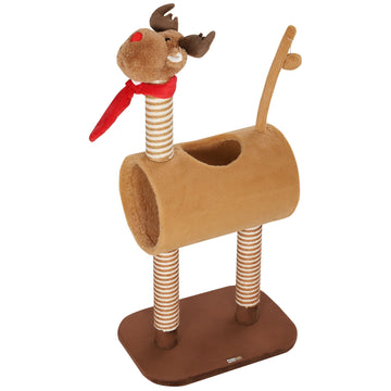 Kattenkrabpaal 98 cm met kattenhuisje en speelbal | Kleur: Bruin | Afmetingen: 48x34x98 cm