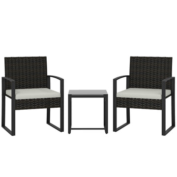 Rattan bistroset 3-delig met 2 stoelen en tafel | Kleur: Crèmewit | Afmetingen: 55x58x76 cm