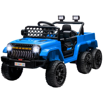 12V elektrische kinderauto met aanhanger | Kleur: Blauw-Zwart | Afmetingen: 62.5x122x65 cm