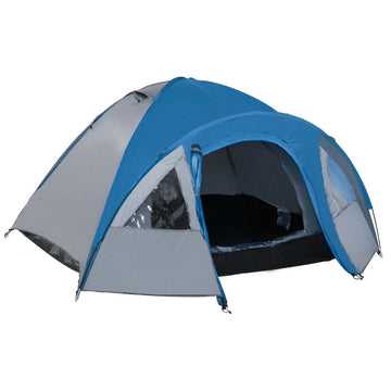 4-persoons campingtent | Kleur: Blauw+Grijs | Afmetingen: 250x300x130 cm