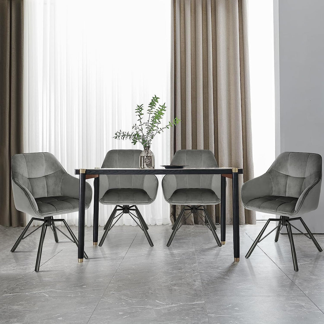 Roterbar matstol med armstöd och sammet | Mörkgrå | 58.5x54.5x82.5 cm