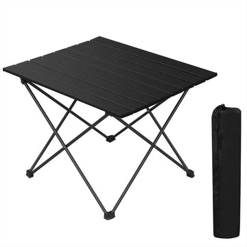 Inklapbare aluminium campingtafel met draagtas | Zwart | 46x56x40 cm