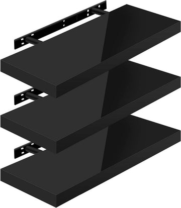 Set van 3 zwevende wandplanken | Zwart | 60x22.9x3.8 cm